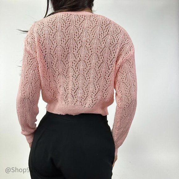 Cropped  Pink Knit Button up cardigan ribbed - Picture 3 of 3